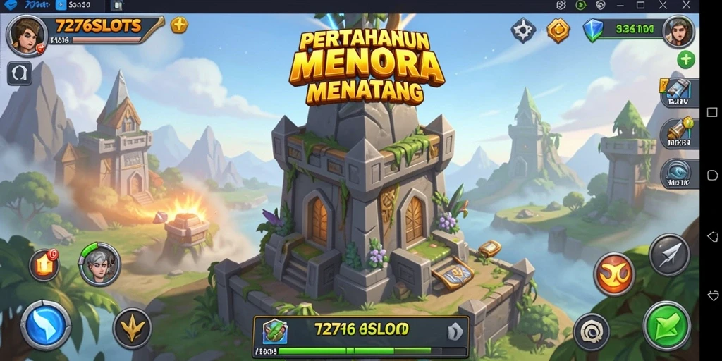 Screenshot menunjukkan pertempuran mendebarkan dalam game Tower Defense.