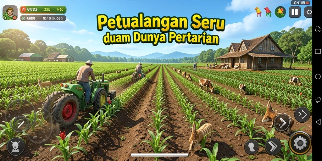 Tampilan menarik gameplay pertanian dengan suasana yang menyenangkan.