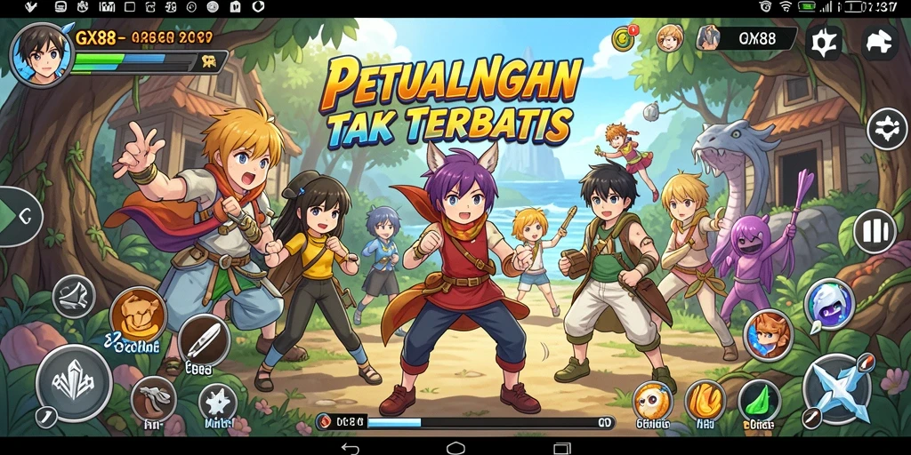 Screenshot gameplay GX88 menampilkan karakter anime dalam aksi seru.