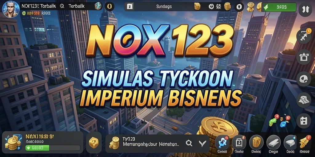 Tampilan gameplay menarik dari NOX123 dengan elemen Tycoon.
