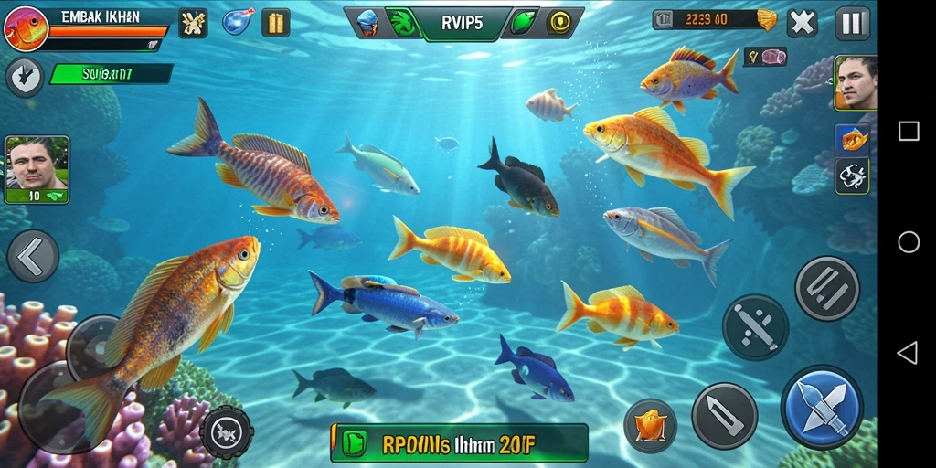 Screenshot RPVIP5 menampilkan aksi menembak ikan yang mendebarkan.
