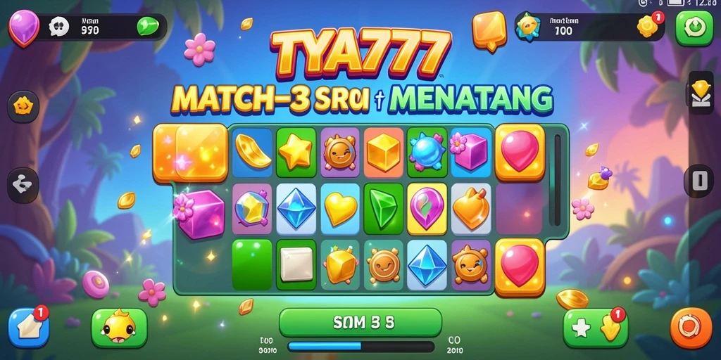Screenshot gameplay TYA777 yang menunjukkan momen mencocokkan elemen Match-3.